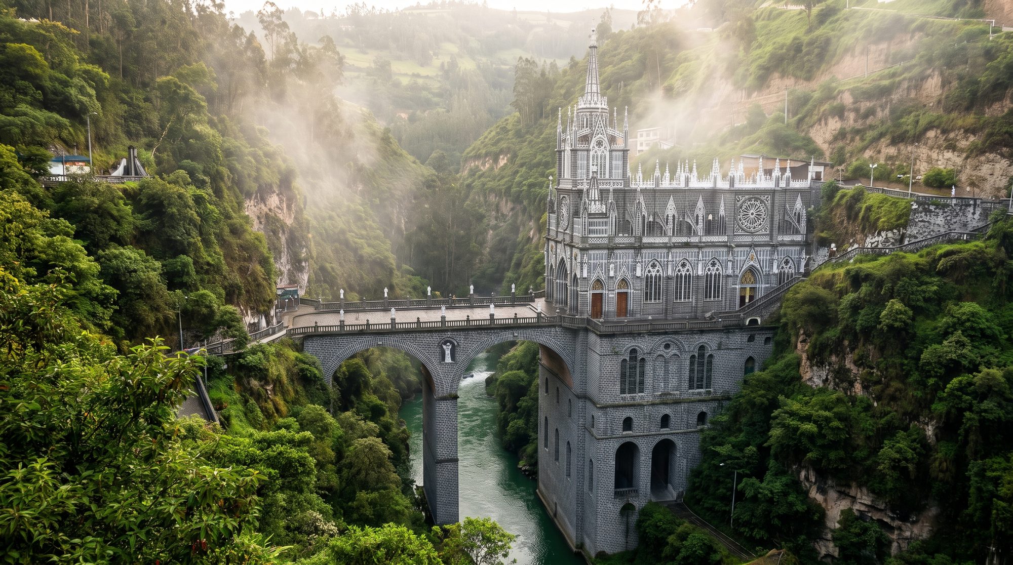 Santuario de Las Lajas sobre el cañón del río Guáitara, cerca de Ipiales